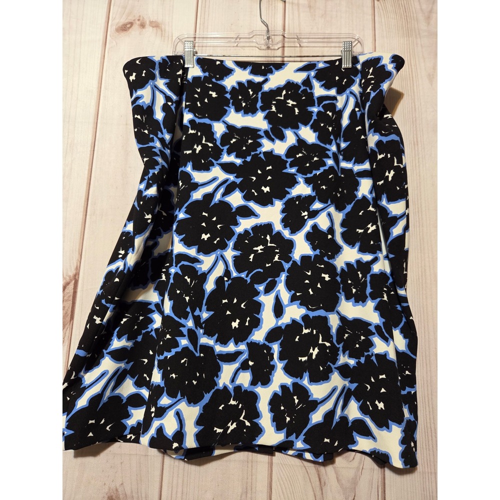Kasper‎ Women 22W Floral Pencil Skirt Blue Black White Comfort Waist Knee Length